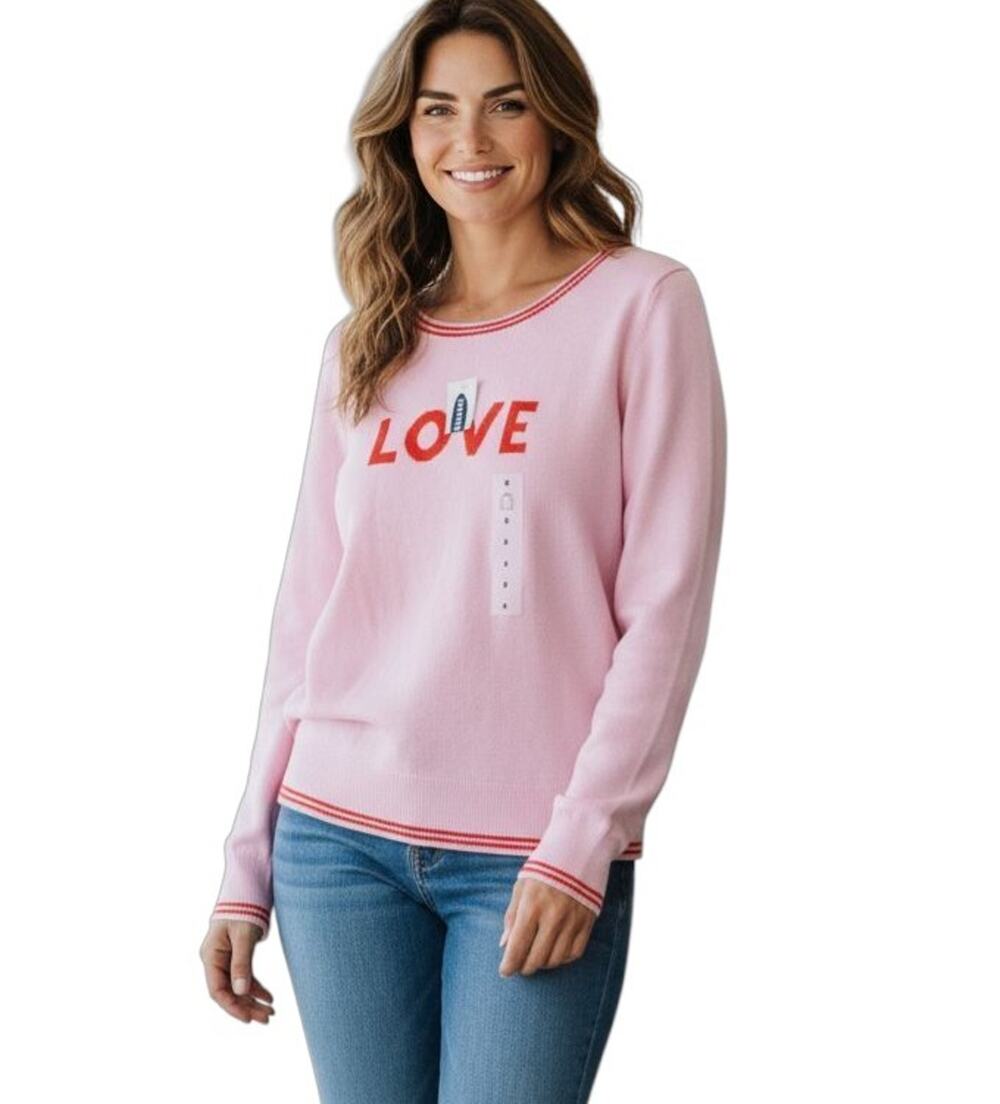 OLD NAVY Women's S LOVE Sweater Pink Red Long Sleeve Cotton Blend Bust 34" NEW